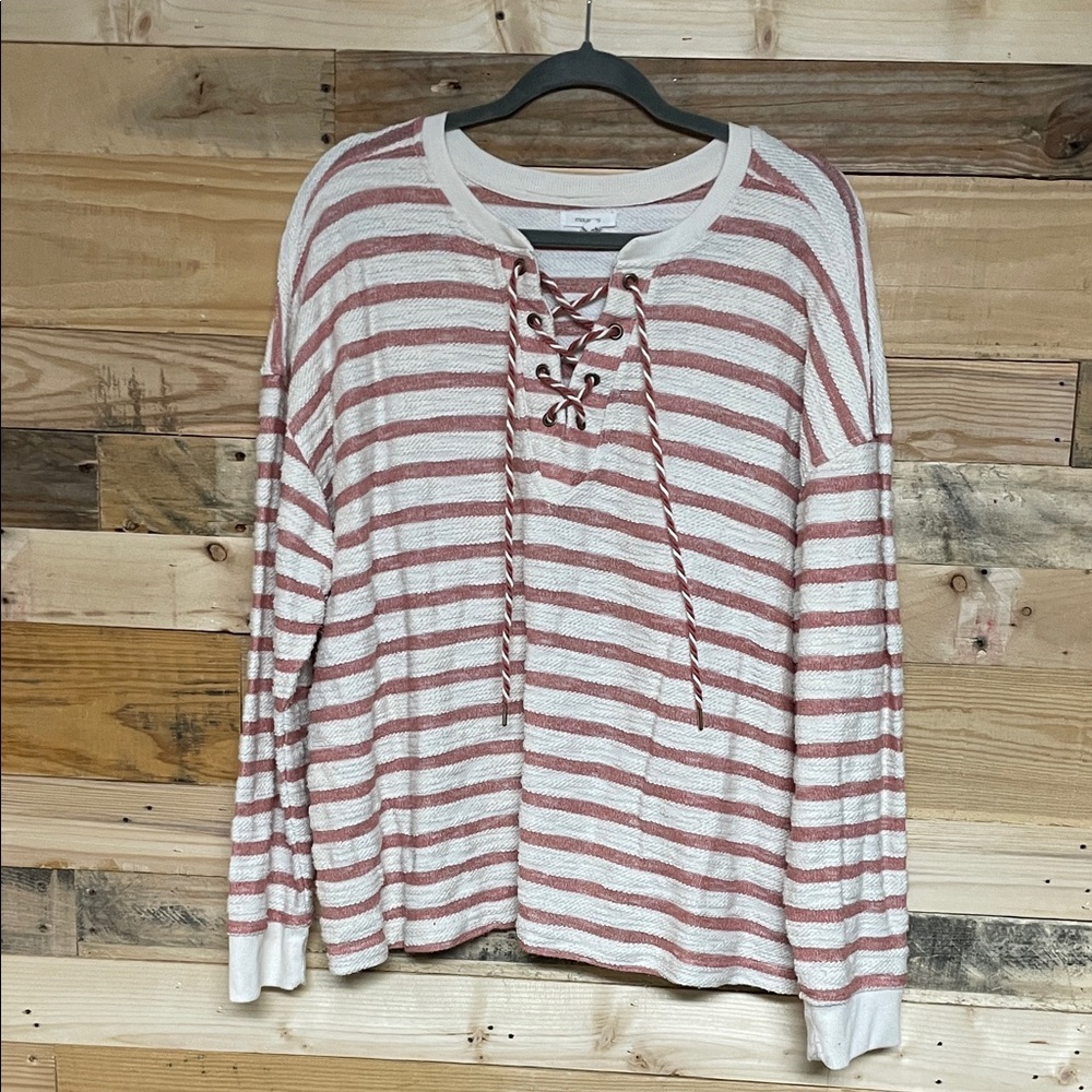 Maurices size 2X Red and White Striped Lace-Up Super Soft Stretchy Sweatshirt